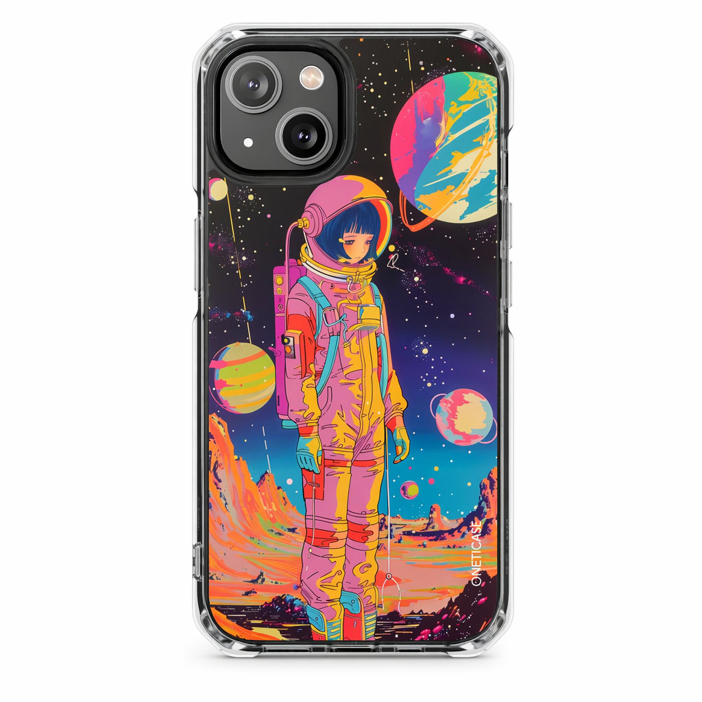 Girl Astronaut Anime on Planet X - Retro Magnetic Clear Case for iPhone Series Default