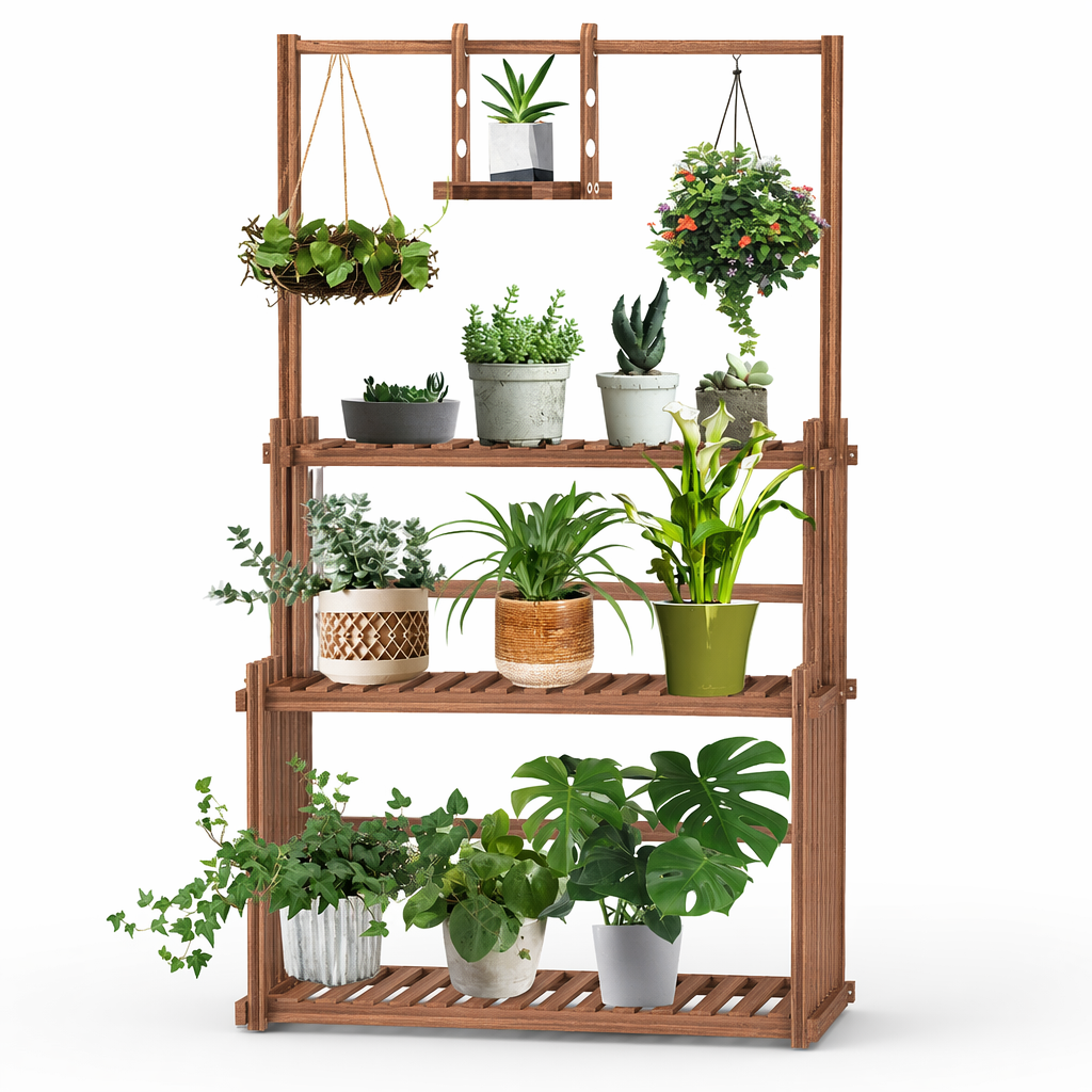 Wooden Decorative Plant Stand with Three Tiers Default