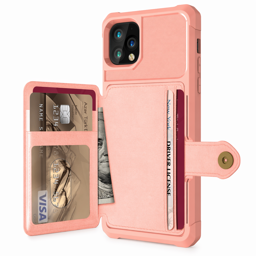Magnetic Leather Wallet Armor Case for iPhone - Ensuring Complete 360-Degree Protection Pink