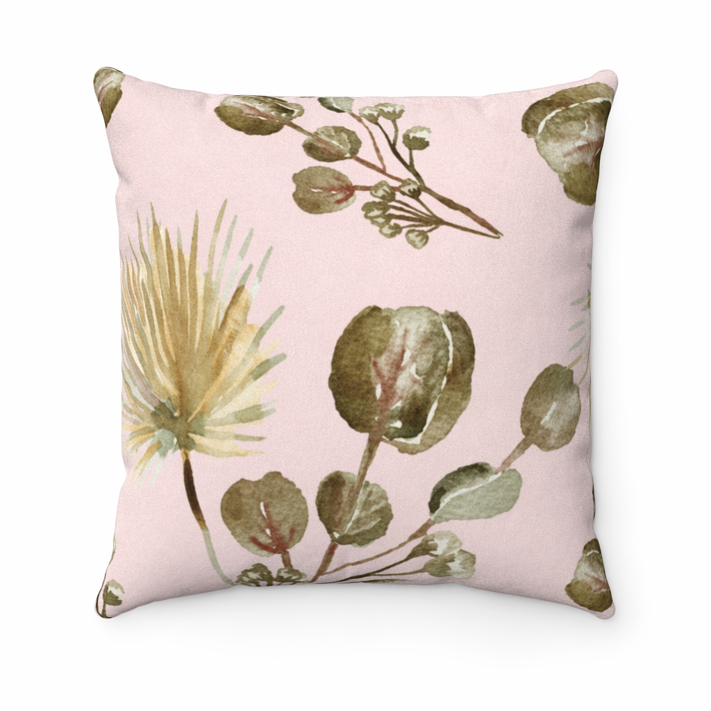 Double-Sided Faux Suede Square Cushion with Floral Motif Default