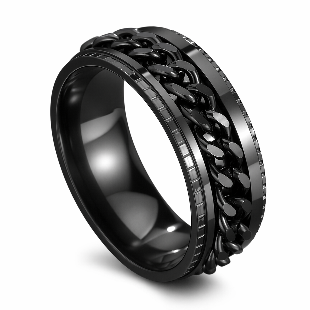 Rotating Black Chain Style Men's Stainless Steel Ring Black