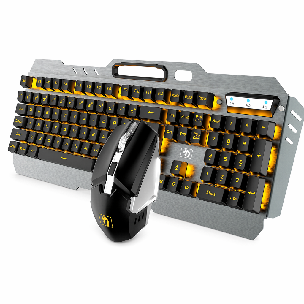Professional Metal Gaming Keyboard and Mouse Set with Wireless Connectivity - Ninja Dragon Edition Orange