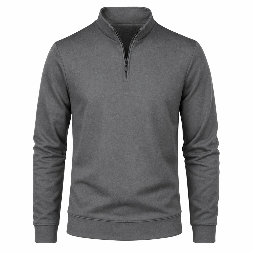 Long Sleeve Men's Casual Top with Stand Collar Gray