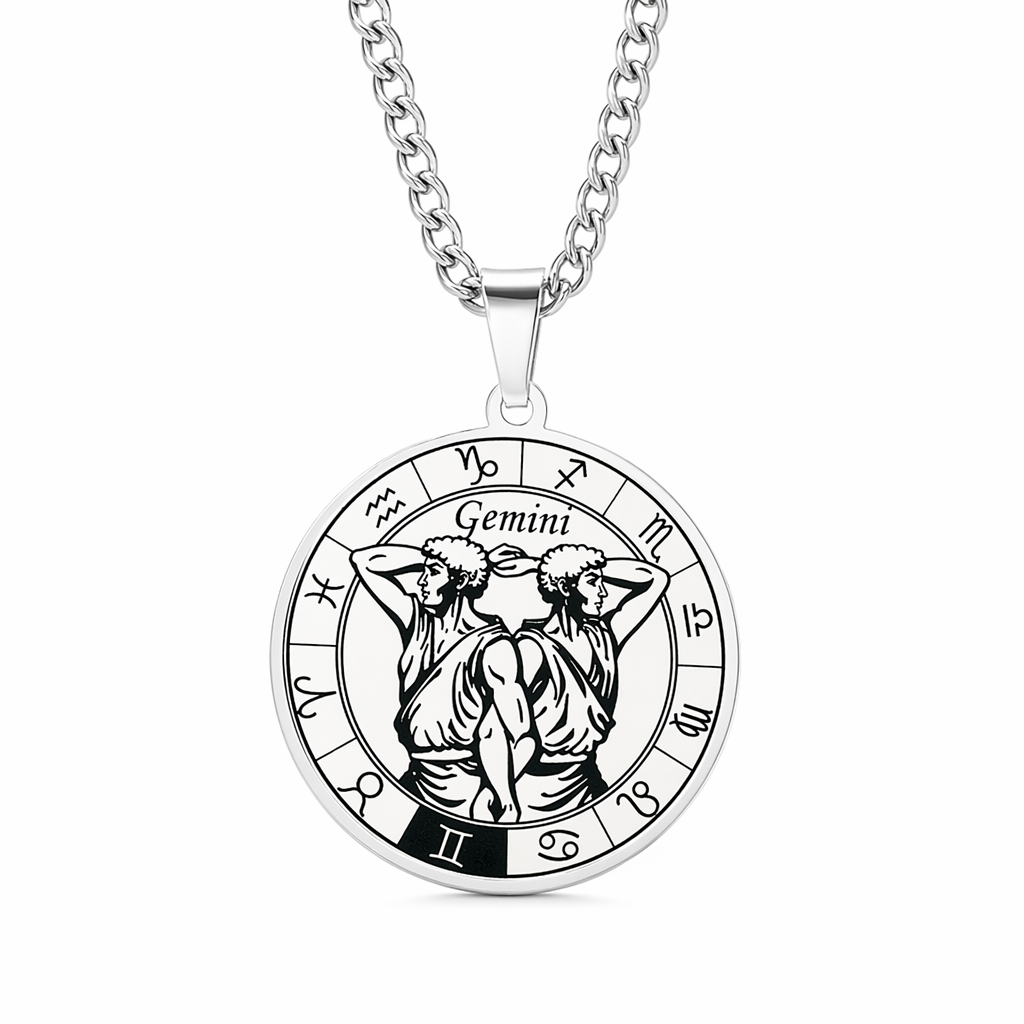 Horoscope Pendant Necklace - Unisex Round Design Gemini