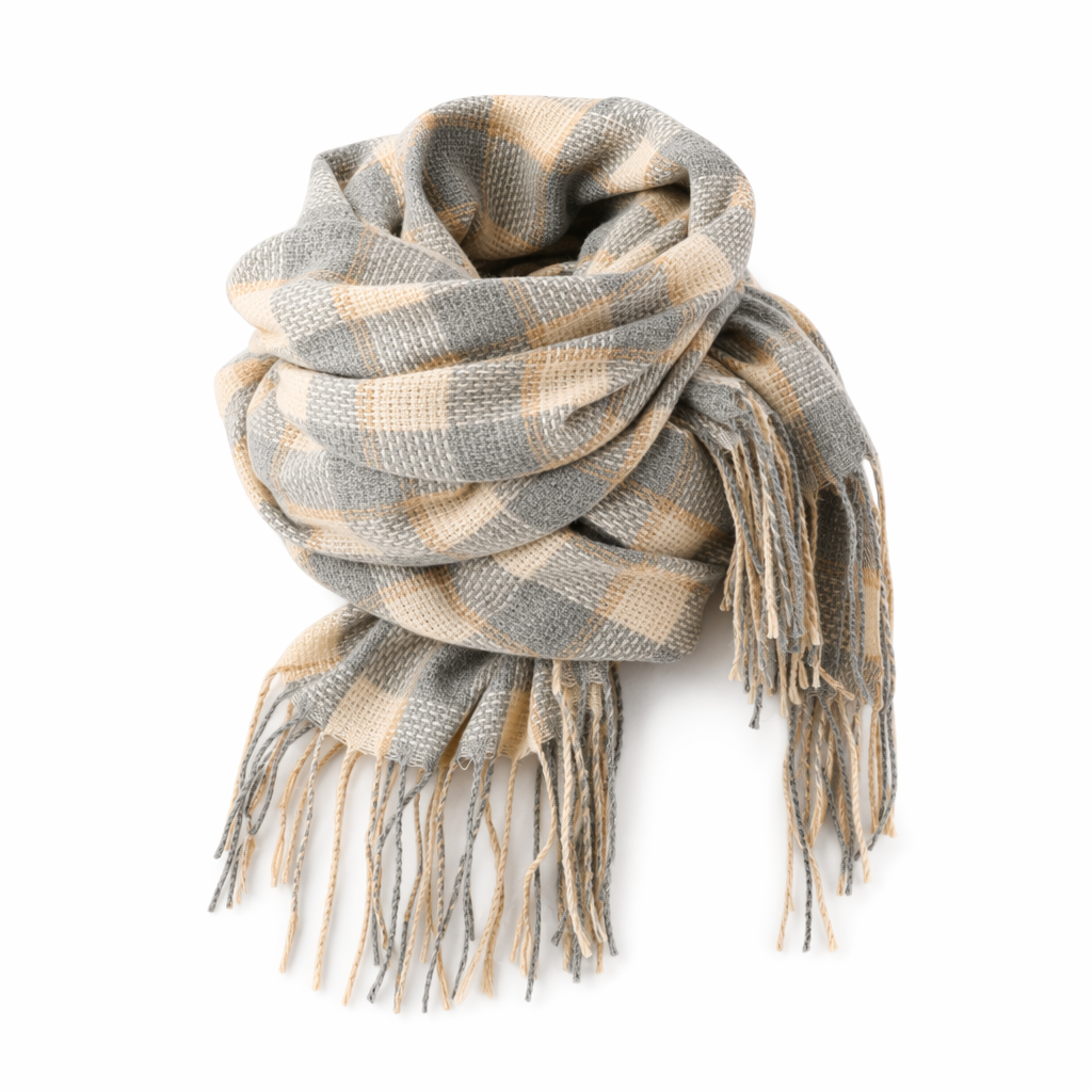 Cozy and Plaid Scarf Gray