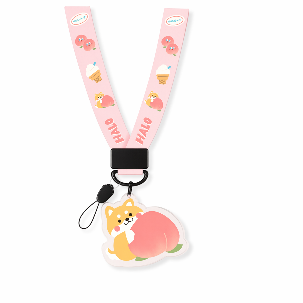 Cute Animal Lanyard with Charm Shiba Hug Peach