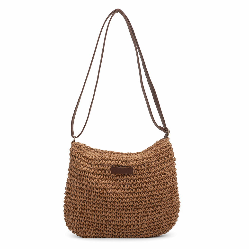 Summer Straw Shoulder Bag for a Relaxed Look Khaki