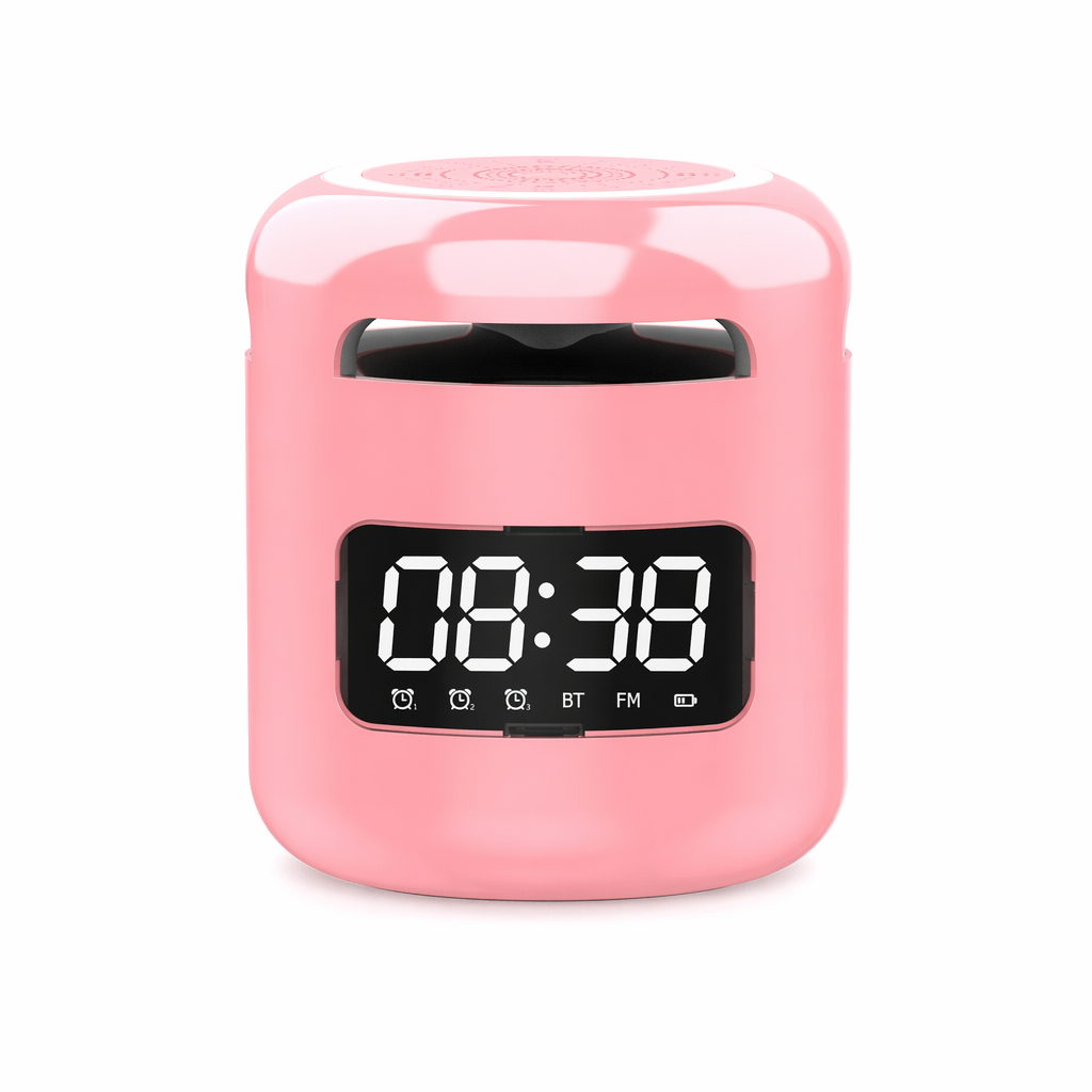 Compact Wireless Speaker with Built-in FM Radio and Alarm Clock Pink