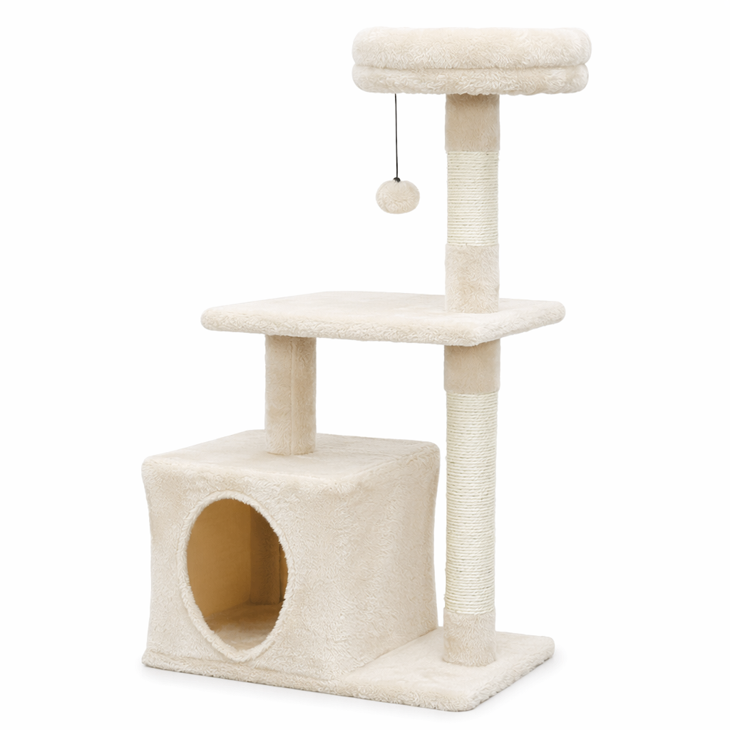 3 Level Cat Scratching Tree House Biege