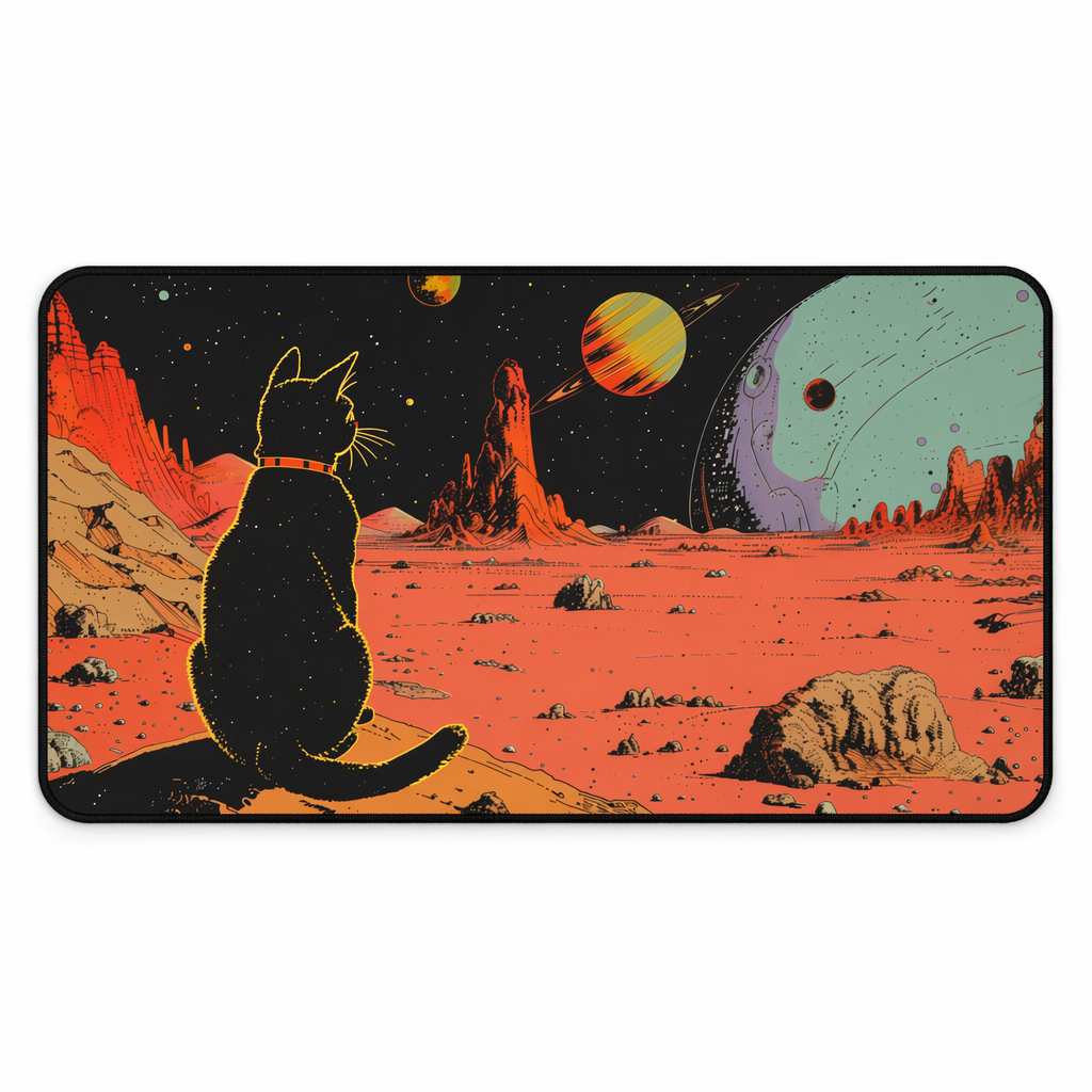 Large Mouse Pad with Retro Galaxy Cat Design - Available in 2 Sizes Default