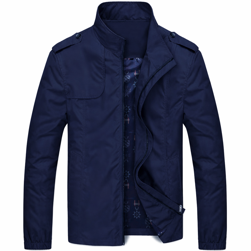 Zippered Jacket with Stand Collar for Men Navy