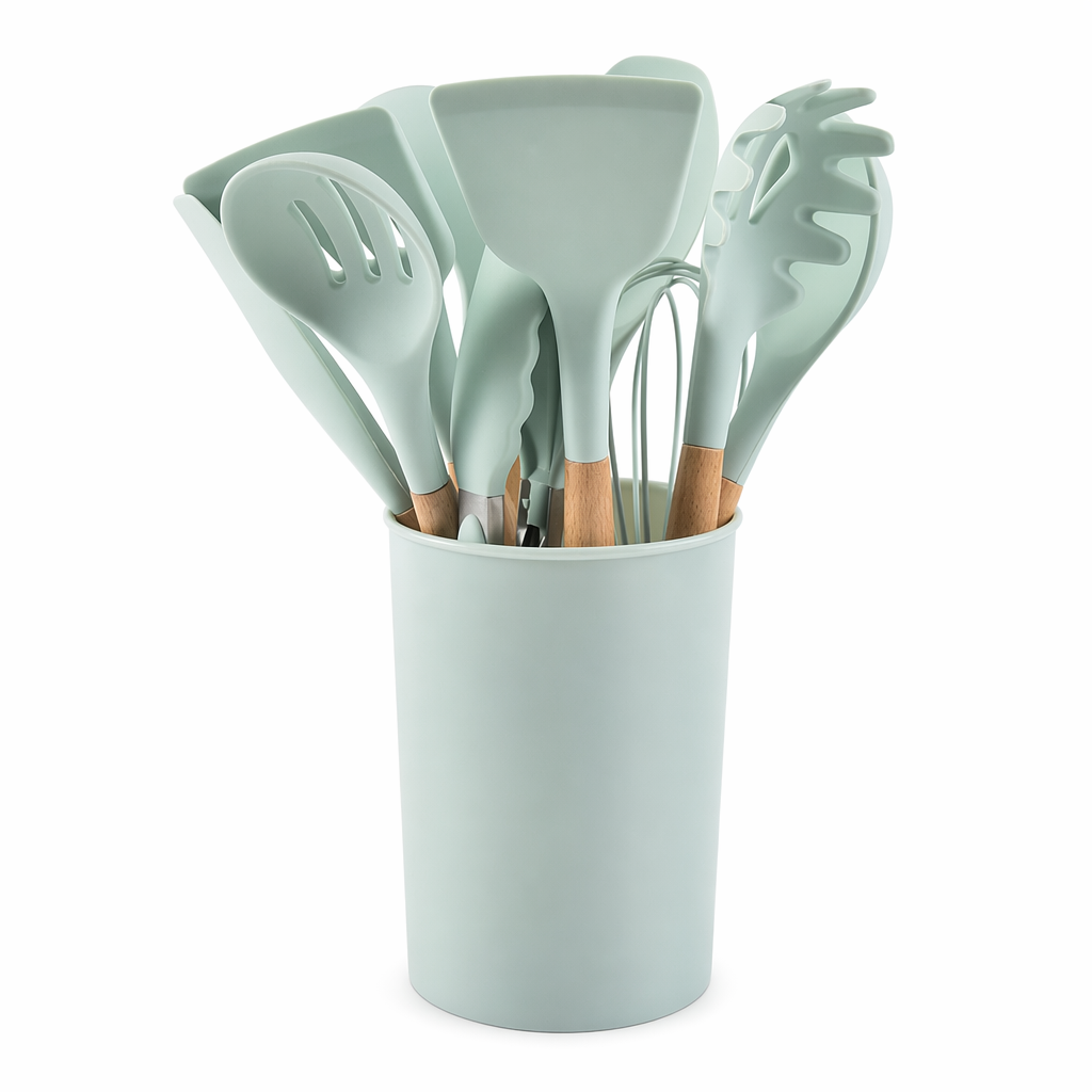 12-Piece Set of Silicone Kitchen Utensils Green