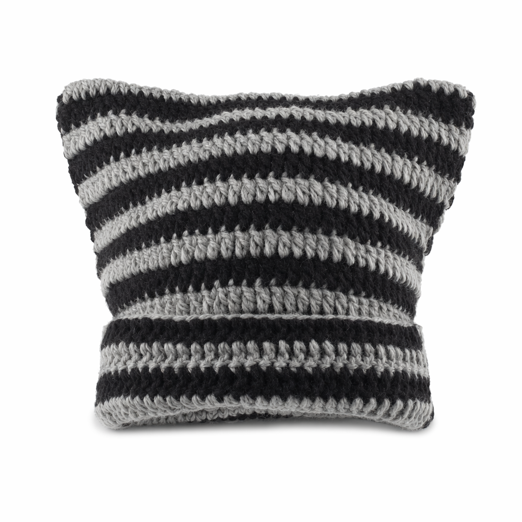 Striped Knitted Beanie for Adults black gray handmade