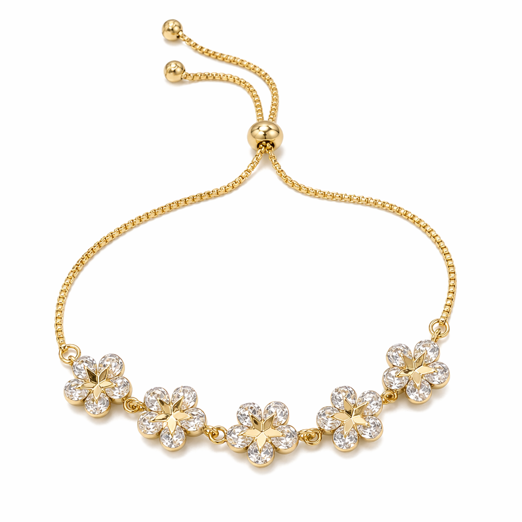 Shimmering Rhinestone Flower Bracelet with Floral Design Default