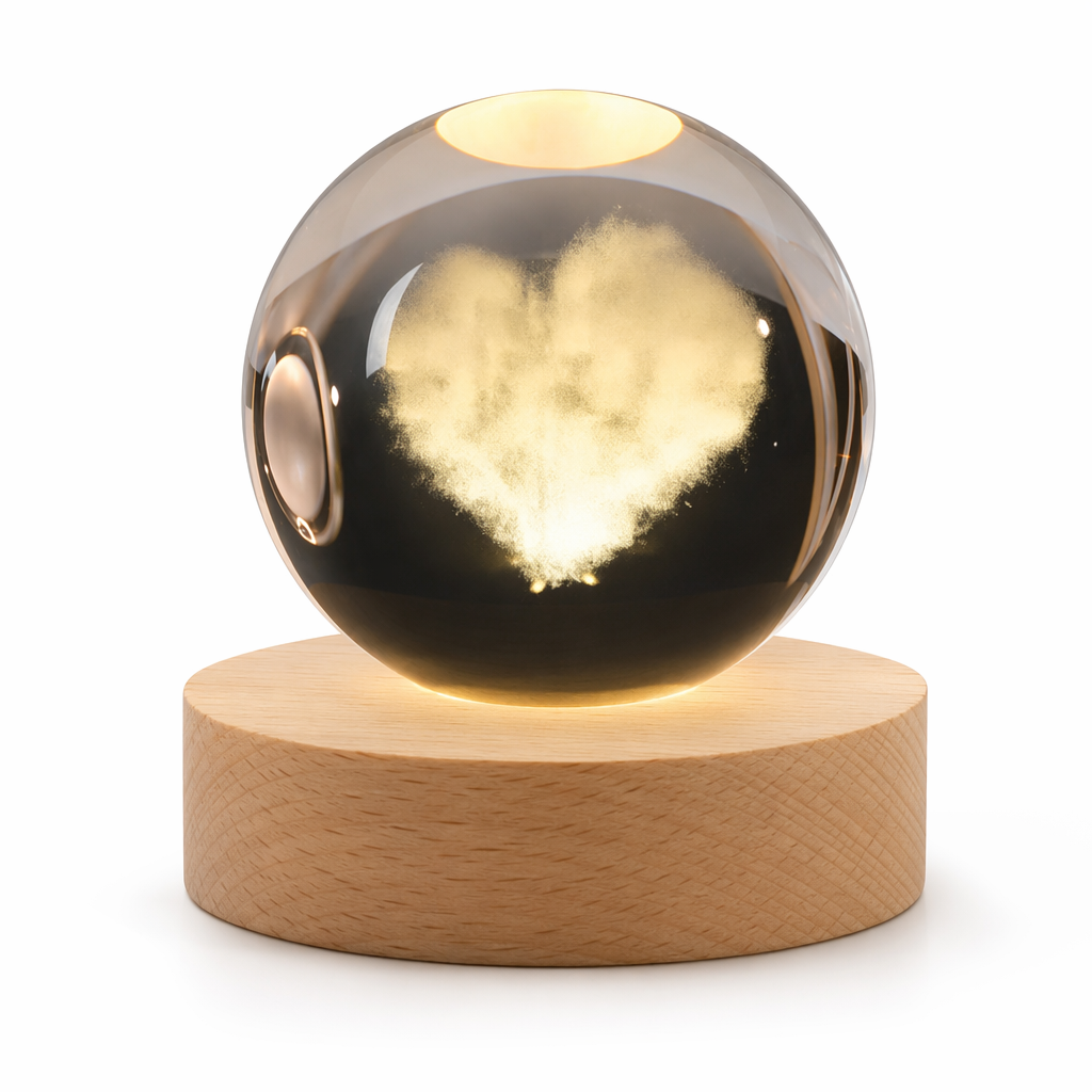 Crystal Ball Engraved with 3D Laser Technology Heart