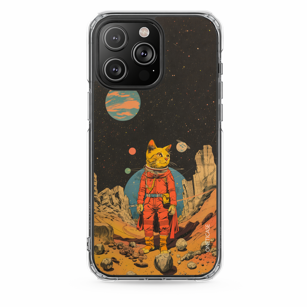 Clear Magnetic Case for iPhone Series with Vintage Feline Astronaut Design Default