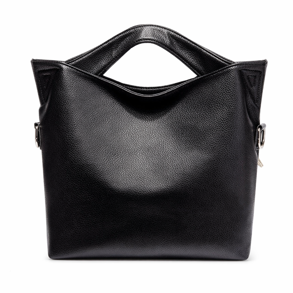 Leather Shoulder Bag with a Stylish Top Handle Black