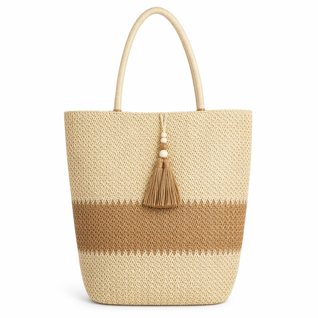 Straw Tote Bag for a Stylish Day at the Beach Beige