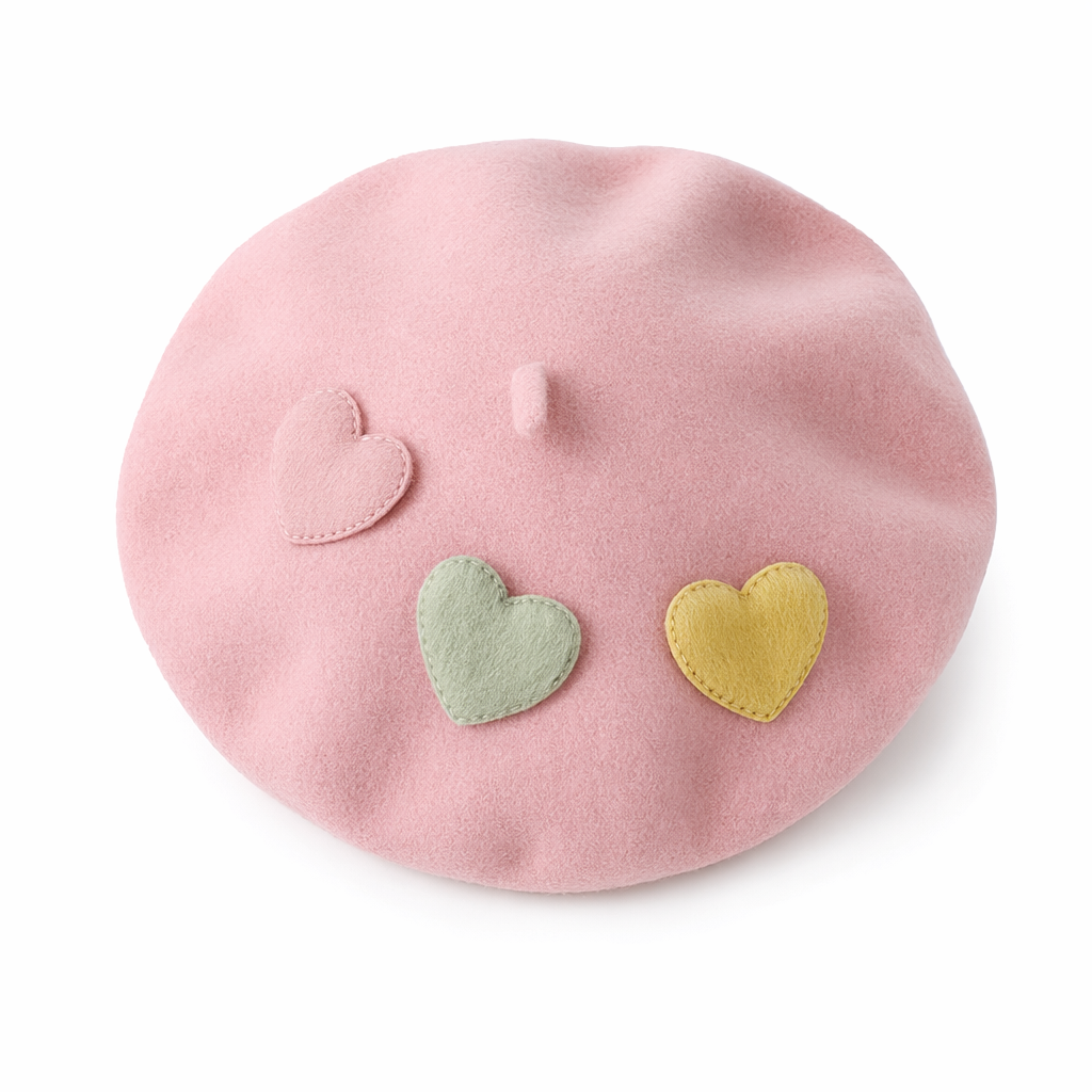 Heart-Patterned Kawaii Beret Hat Pink