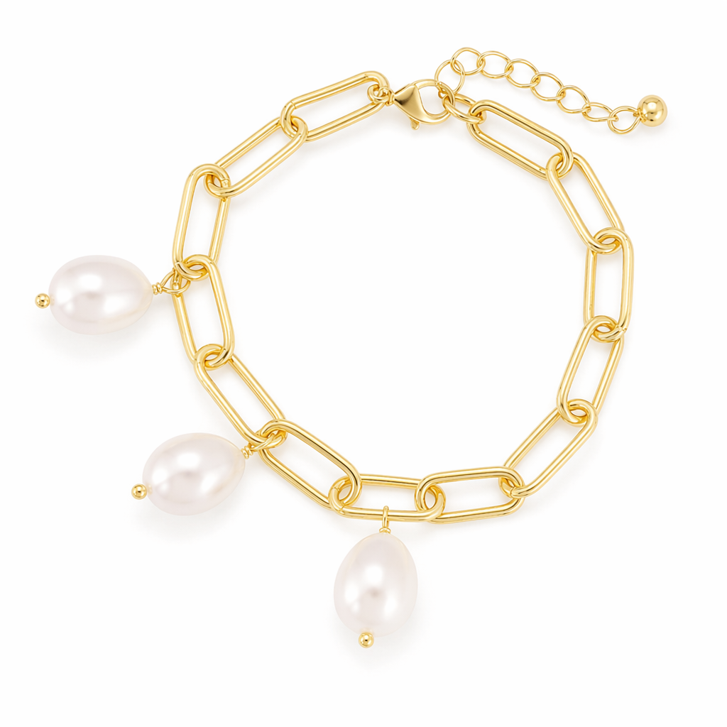 Faux Pearl Detailed Link Bracelet for Women Default