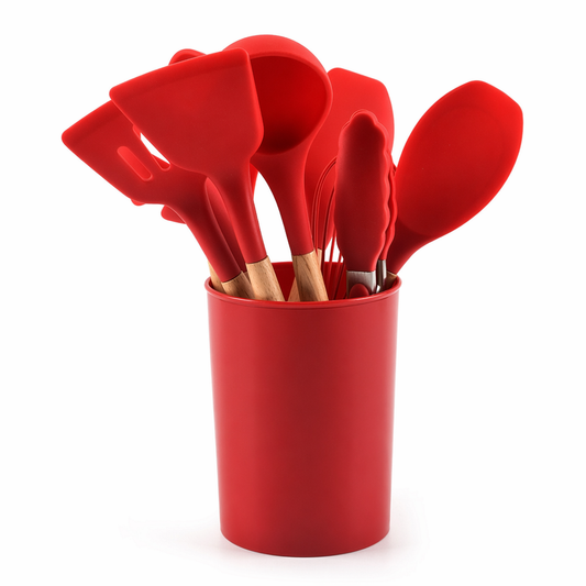 12-Piece Set of Silicone Kitchen Utensils Red