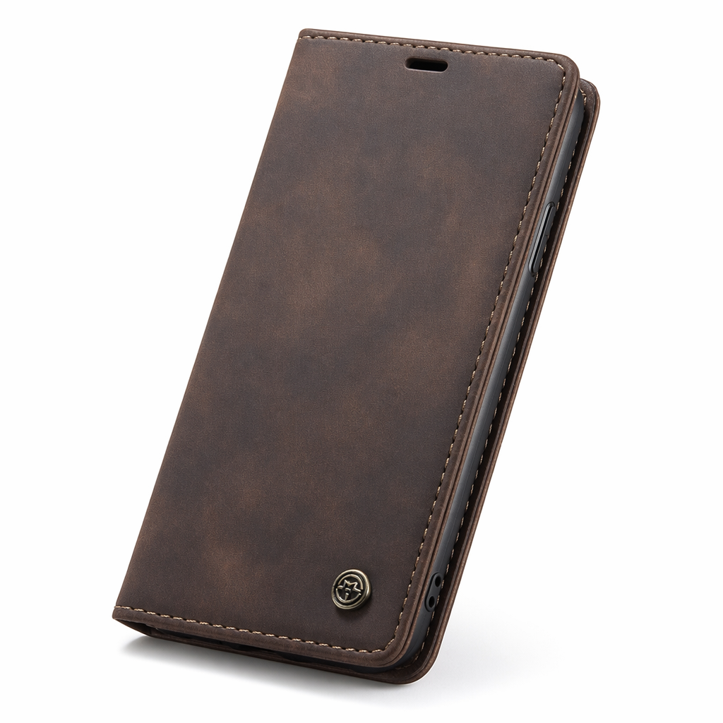 Luxurious Flip Wallet Case with Magnetic Closure for iPhone Dark Brown