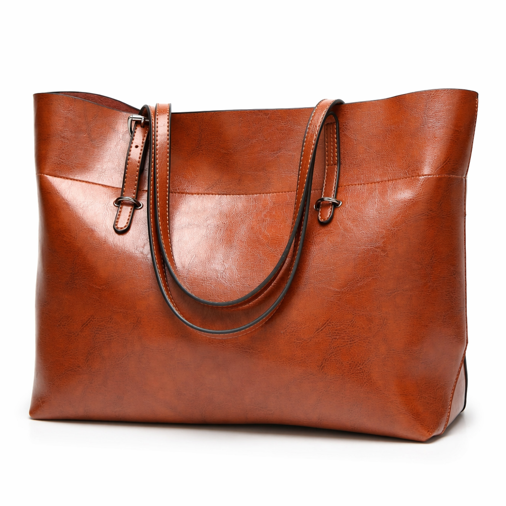Vegan Leather Tote Bag for Daily Use Brown