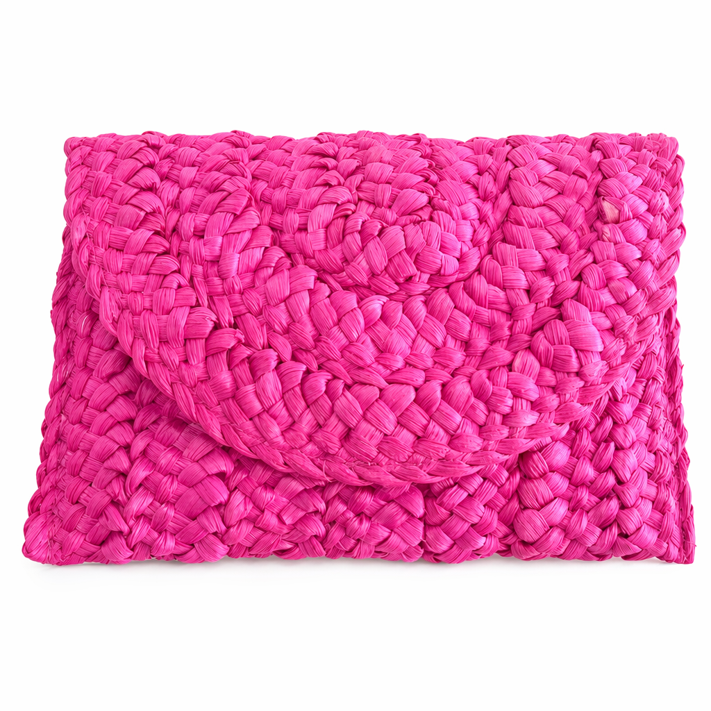 Summer Mini Straw Clutch: Embrace the Season in Style! Hot Pink