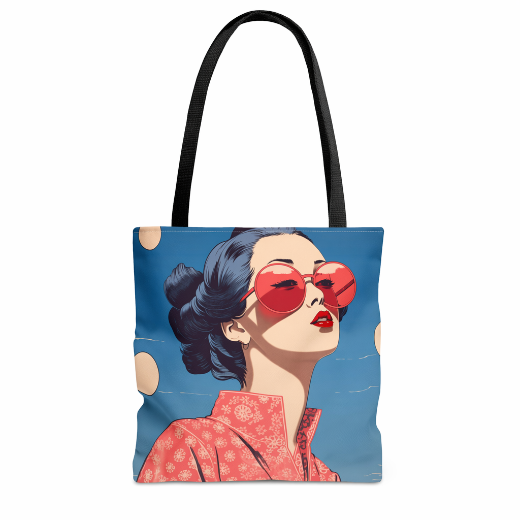 Sakura Blossom Kimono Print Medium Tote Bag with Pop of Color Default