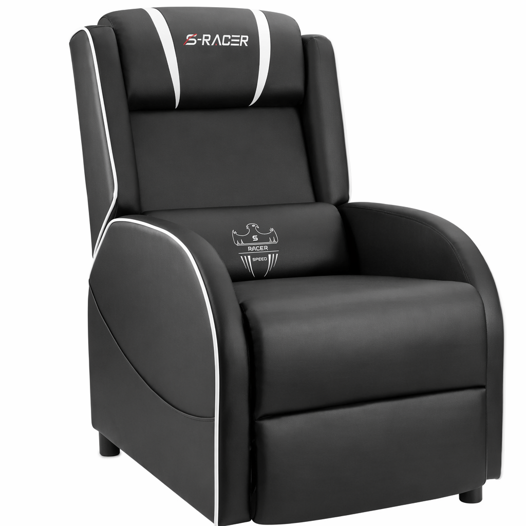 Massage Gaming Chair with Lumbar Support and Reclining Feature White