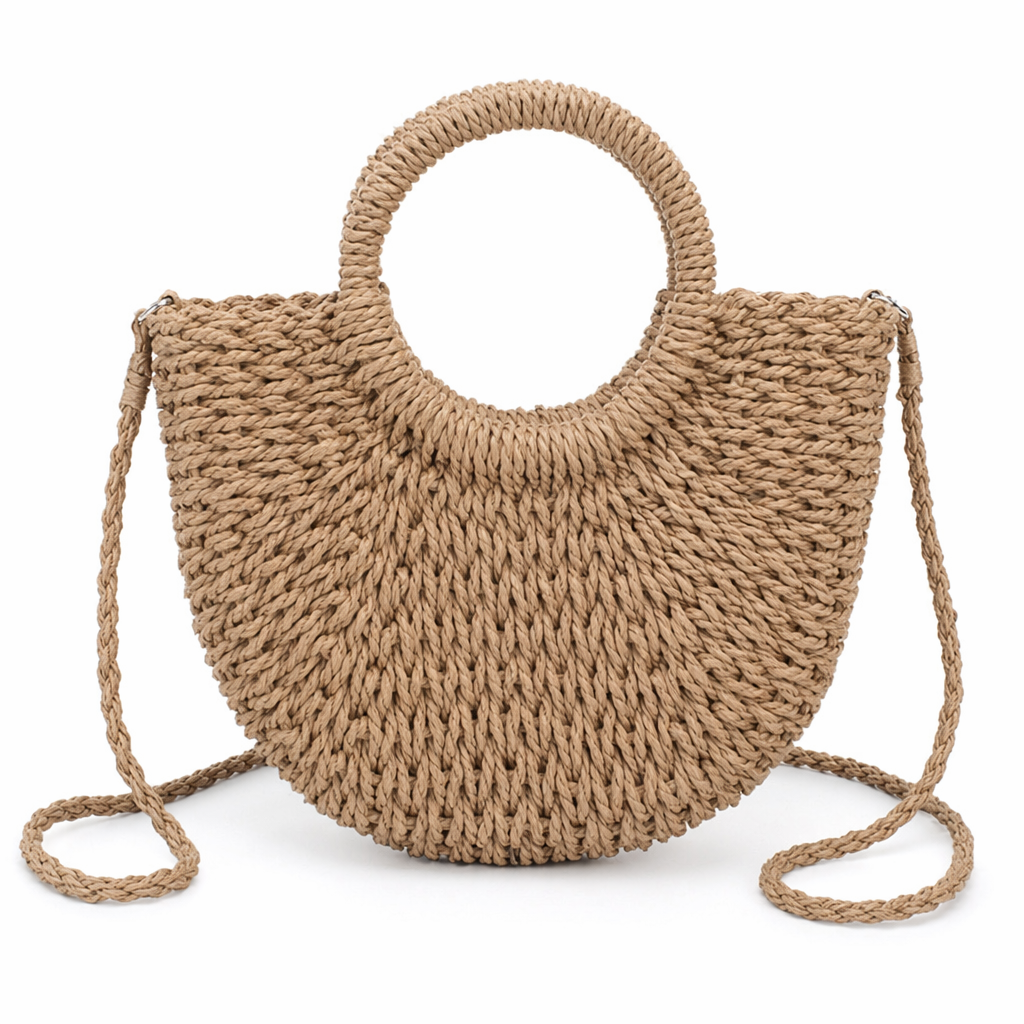 Summer Straw Shoulder Bag for Women Khaki