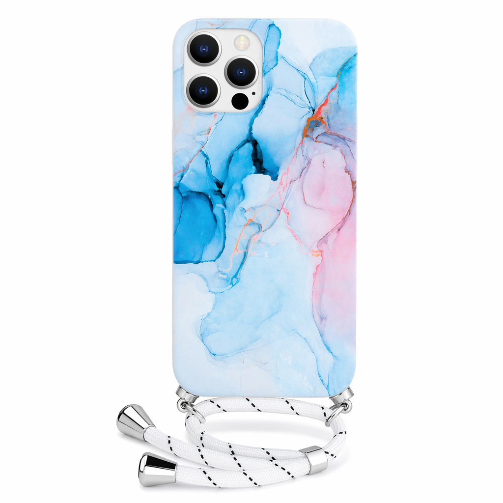 Crossbody Strap Marble Phone Case for iPhone with Painted Design C