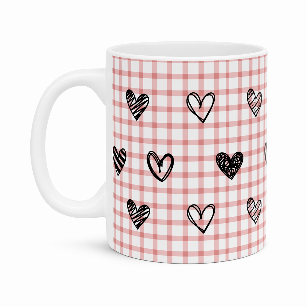 Pink Heart and Plaid Mug Default
