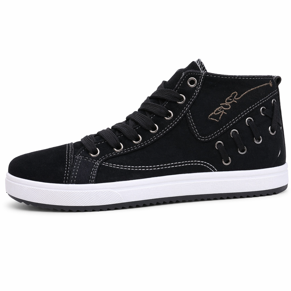 Denim Lace-Up Sneakers for Men's Casual Wear Black