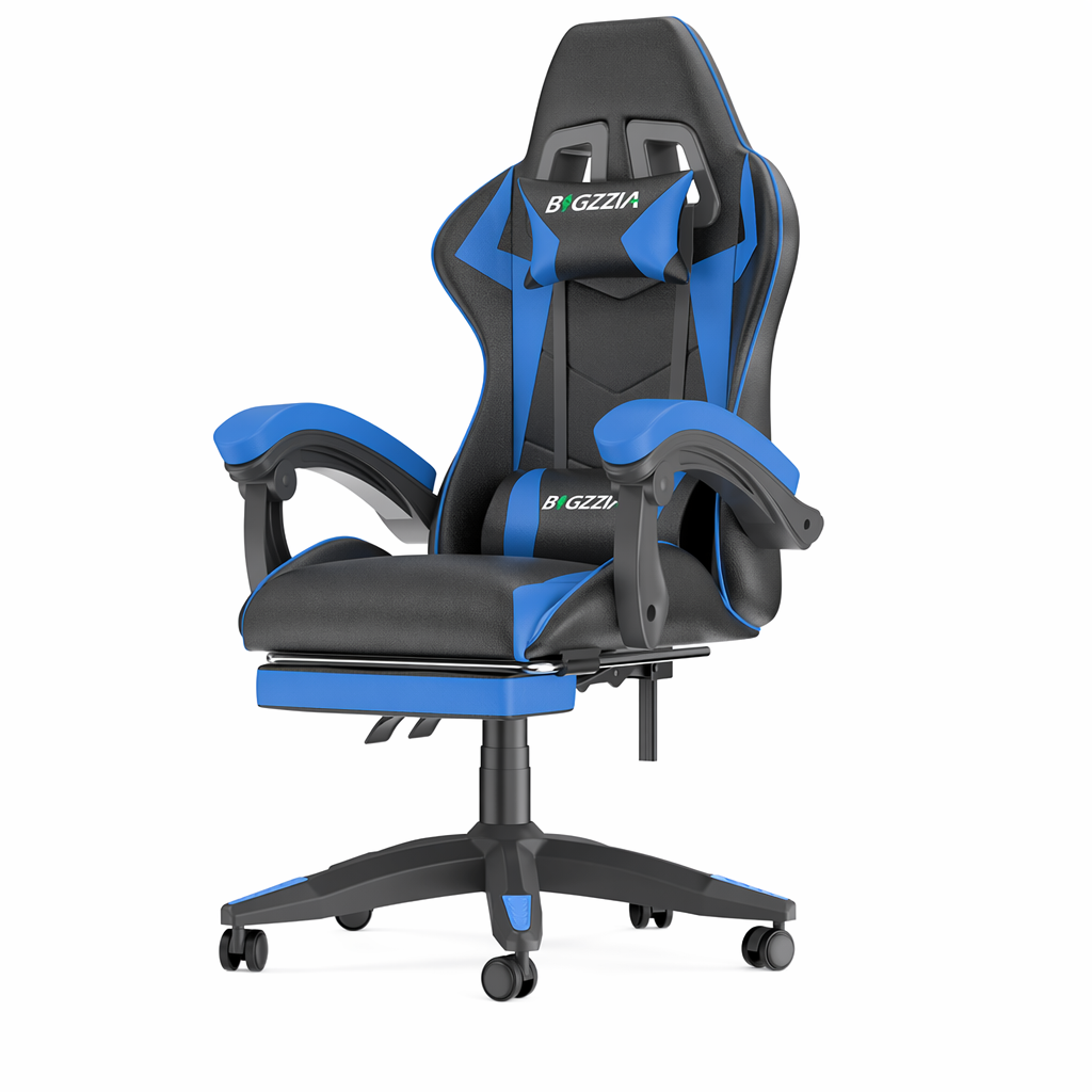 Gaming Throne with Built-in Footrest Blue