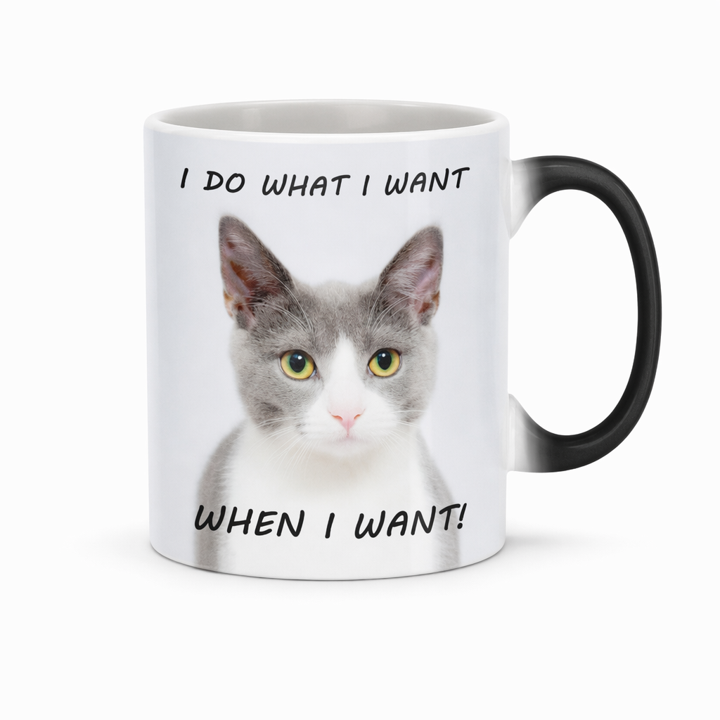 Heat Sensitive Color Changing Coffee Mug with a Bossy Kitten Vibe Default