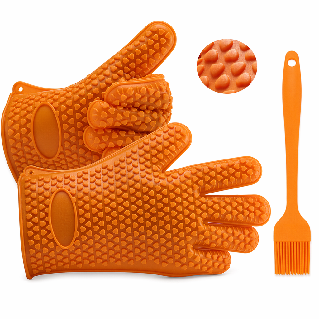 Silicone Grill Gloves and Brush Set for Cooking Default