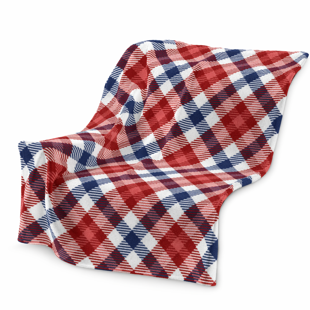 Plush Throw Blanket in Red and Blue Tartan Pattern Default