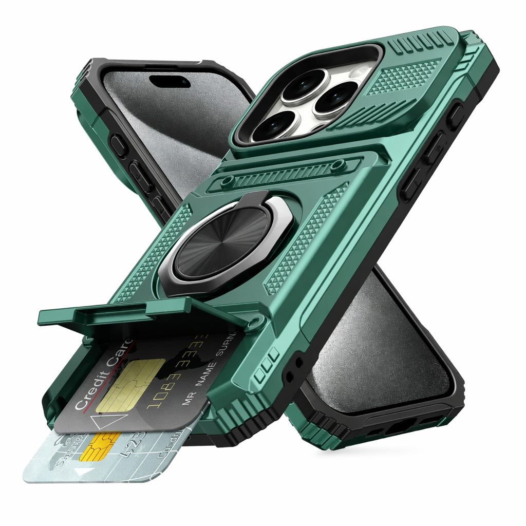 Magnetic Kickstand iPhone Armor Card Slot Protective Case Green