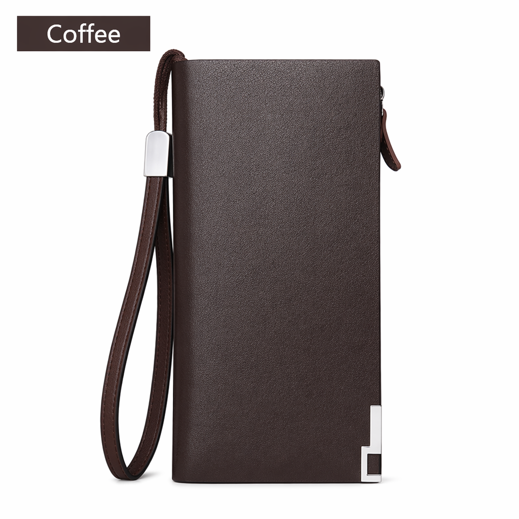 Leather Long Wallet for Men's Business Attire Coffee
