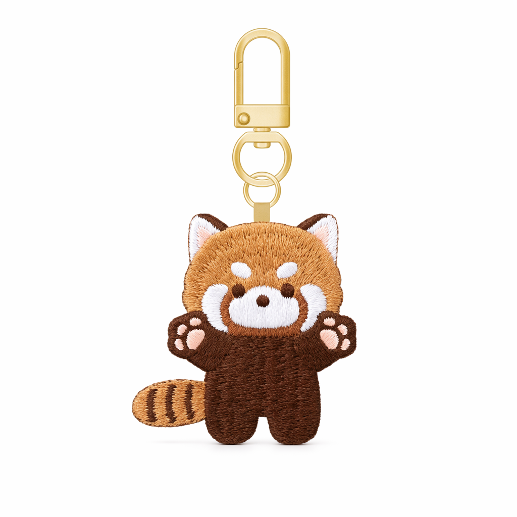 Embroidered Red Panda Keychain: Whimsical Charm F