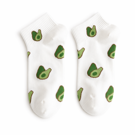 Avocado-Hued Kawaii Socks for Fashionistas White