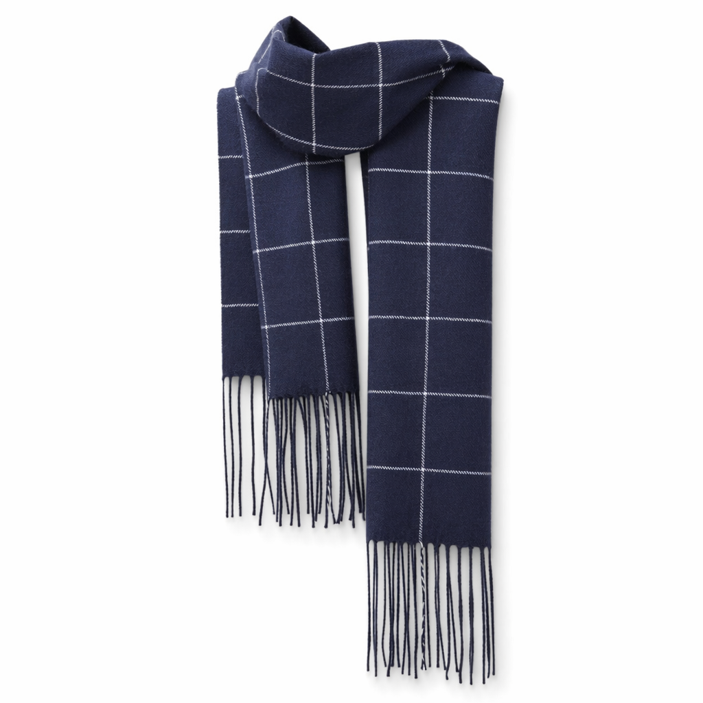Classic Plaid Scarf for Men Blue