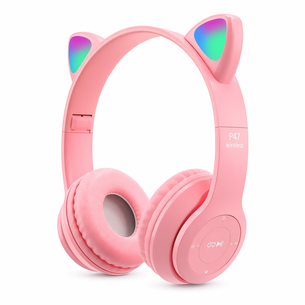 LED Bluetooth Headphones with Cat Ear Design Pink