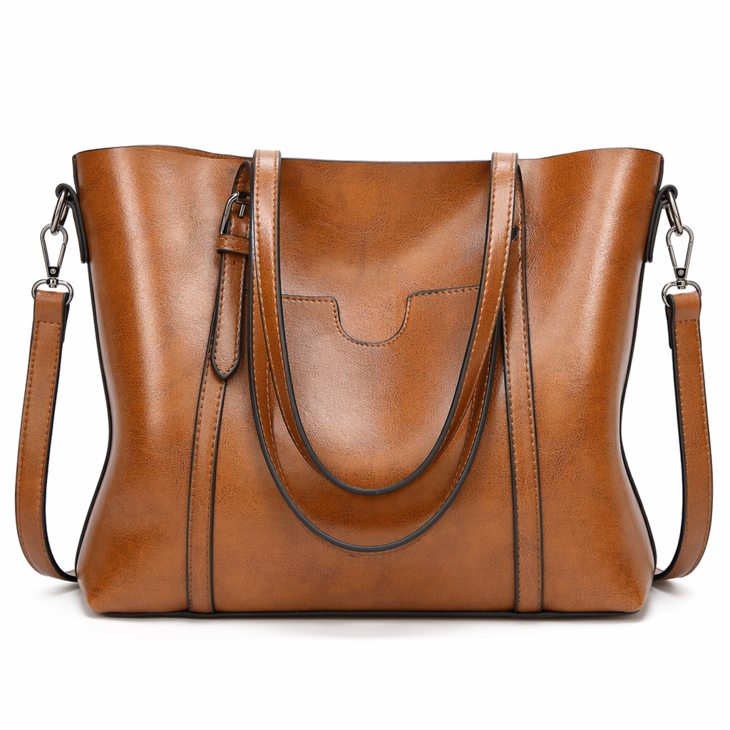 Faux Leather Tote Bag for Women Brown
