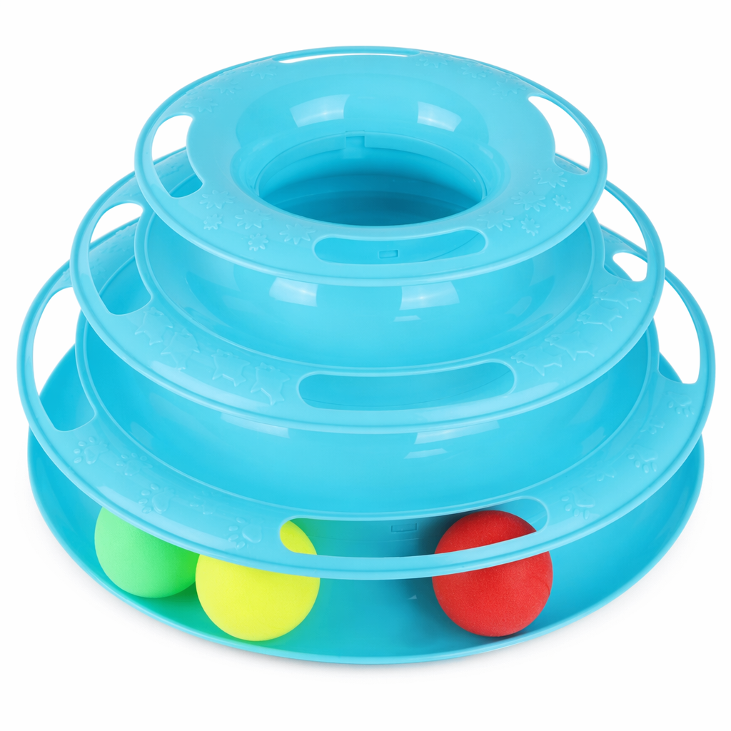 Multi-layer Foldable Interactive Cat Toy with Turntable Design Blue