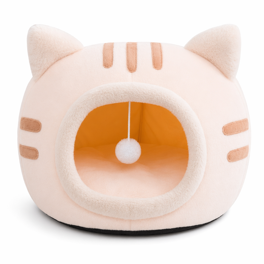 Cute Feline Head Pet Bed Pink