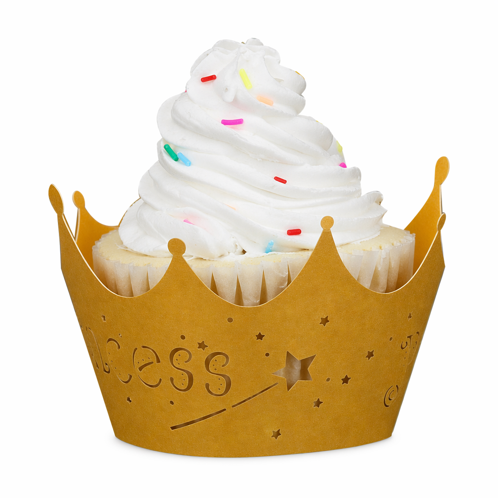 Lace Cupcake Muffin Wrapper - 100 pcs - Imperial Crown Design - Laser Cut Yellow
