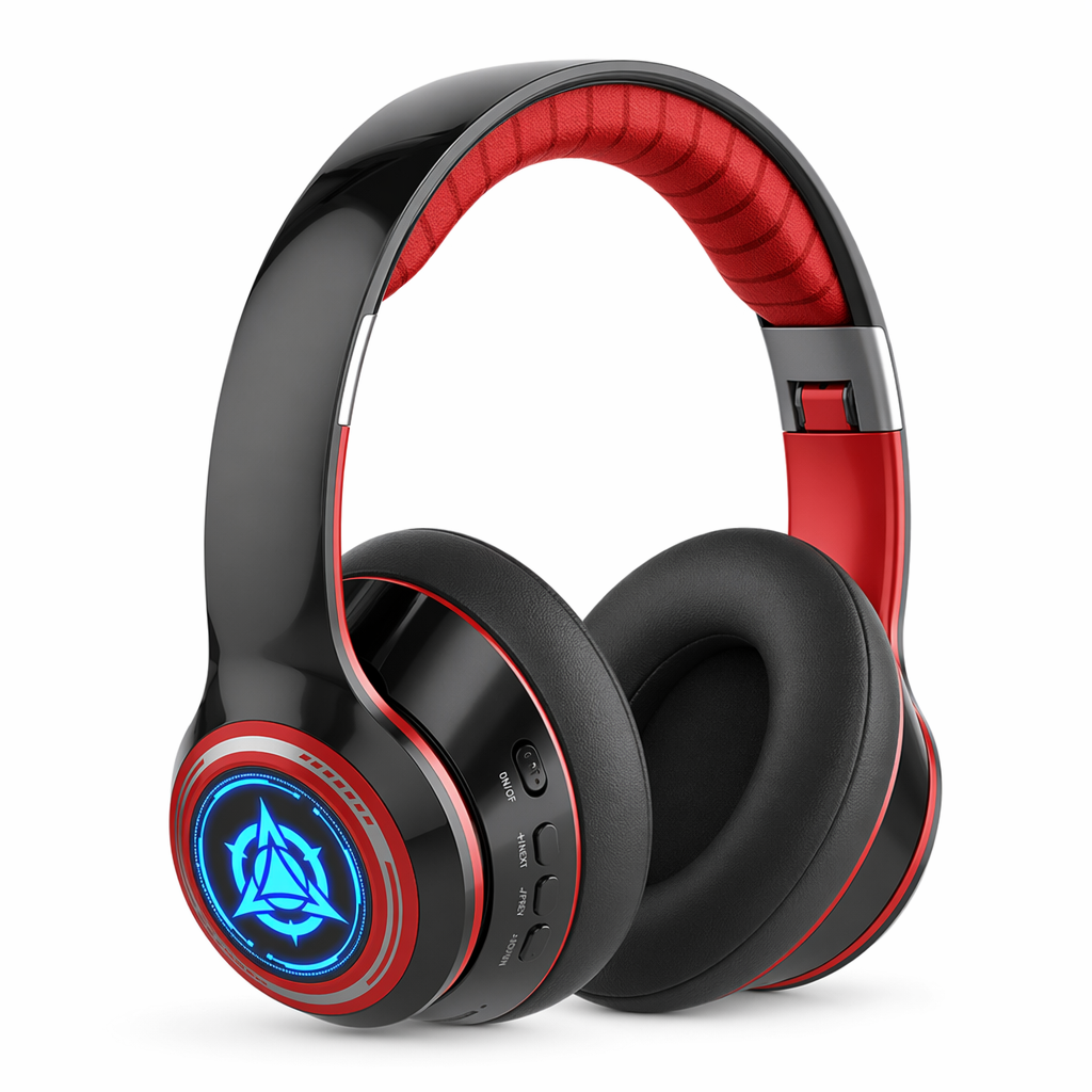 Sporty Dragon Wireless Bluetooth Headphones with Illuminating Light Red