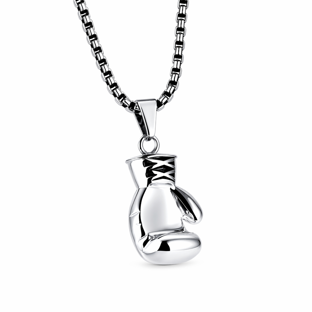 Boxing Glove Charm Necklace in Silver Finish Silver